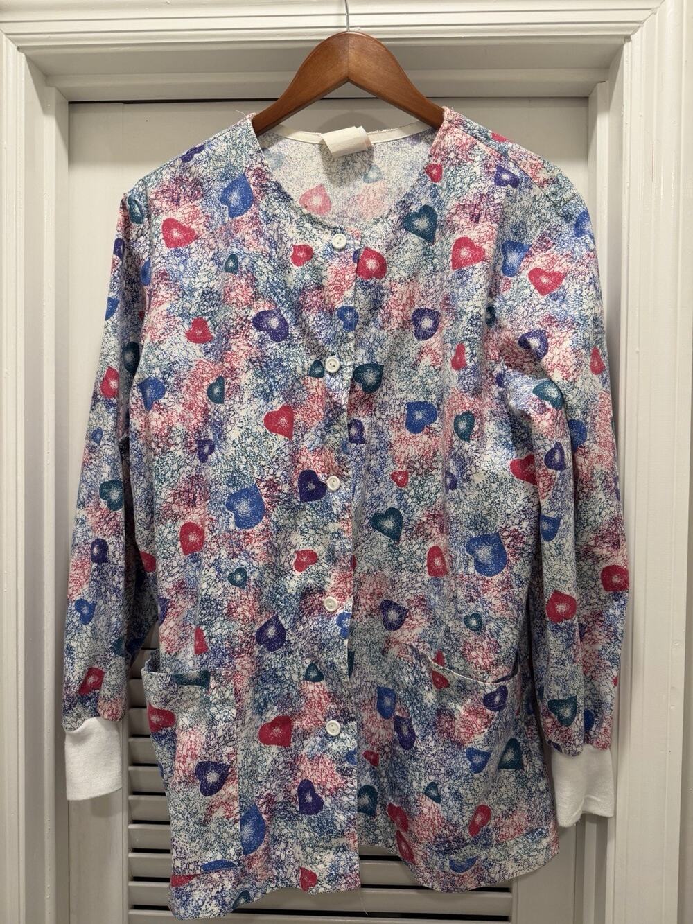 Vintage Peaches Uniforms Nurse Scrub Jacket L Colorful Print Medical 80s 90s